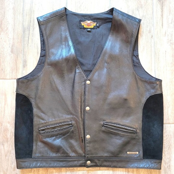 Harley-Davidson Other - Harley Davidson Vest Men's Size XL Leather Suede Embroidered Snap Front Made USA